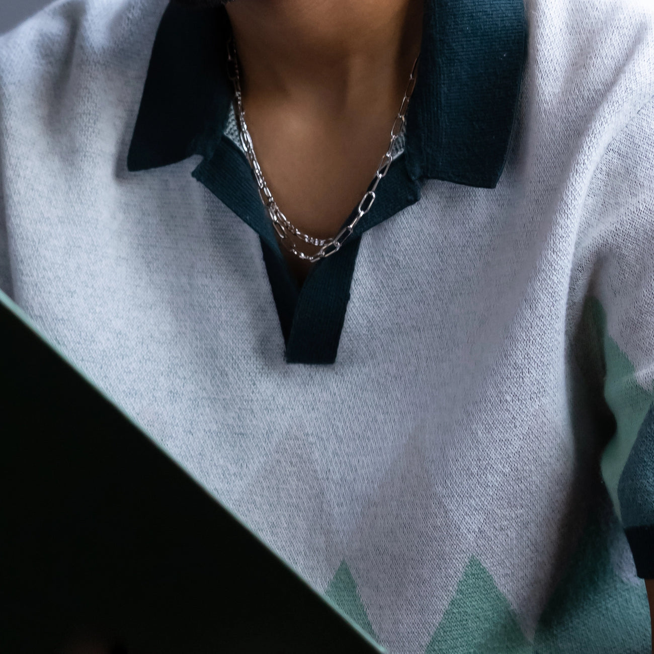 925 silver rhodium plated paperclip necklace stacked with 925 silver figaro necklace