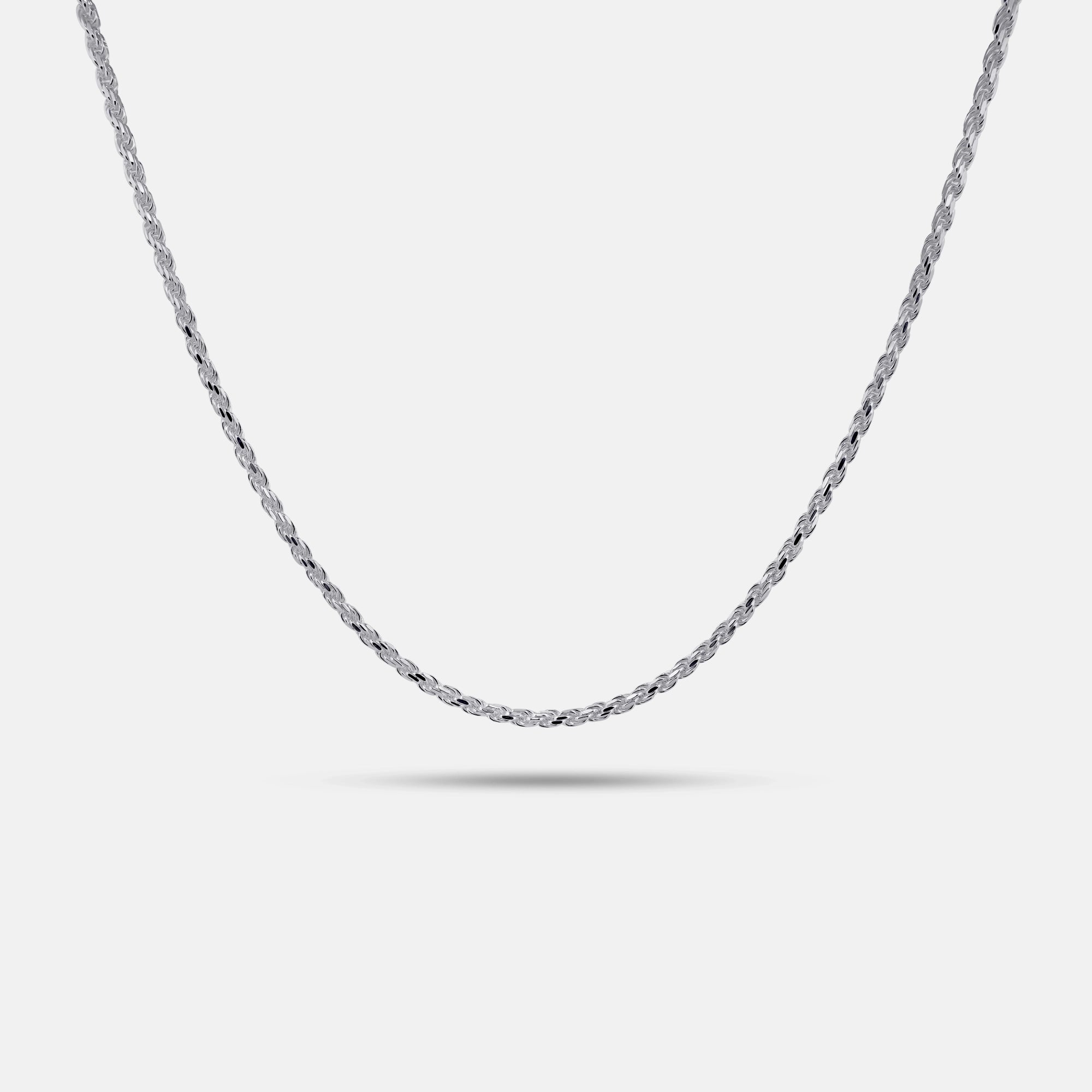 front view of 925 silver diamond cut rope chain