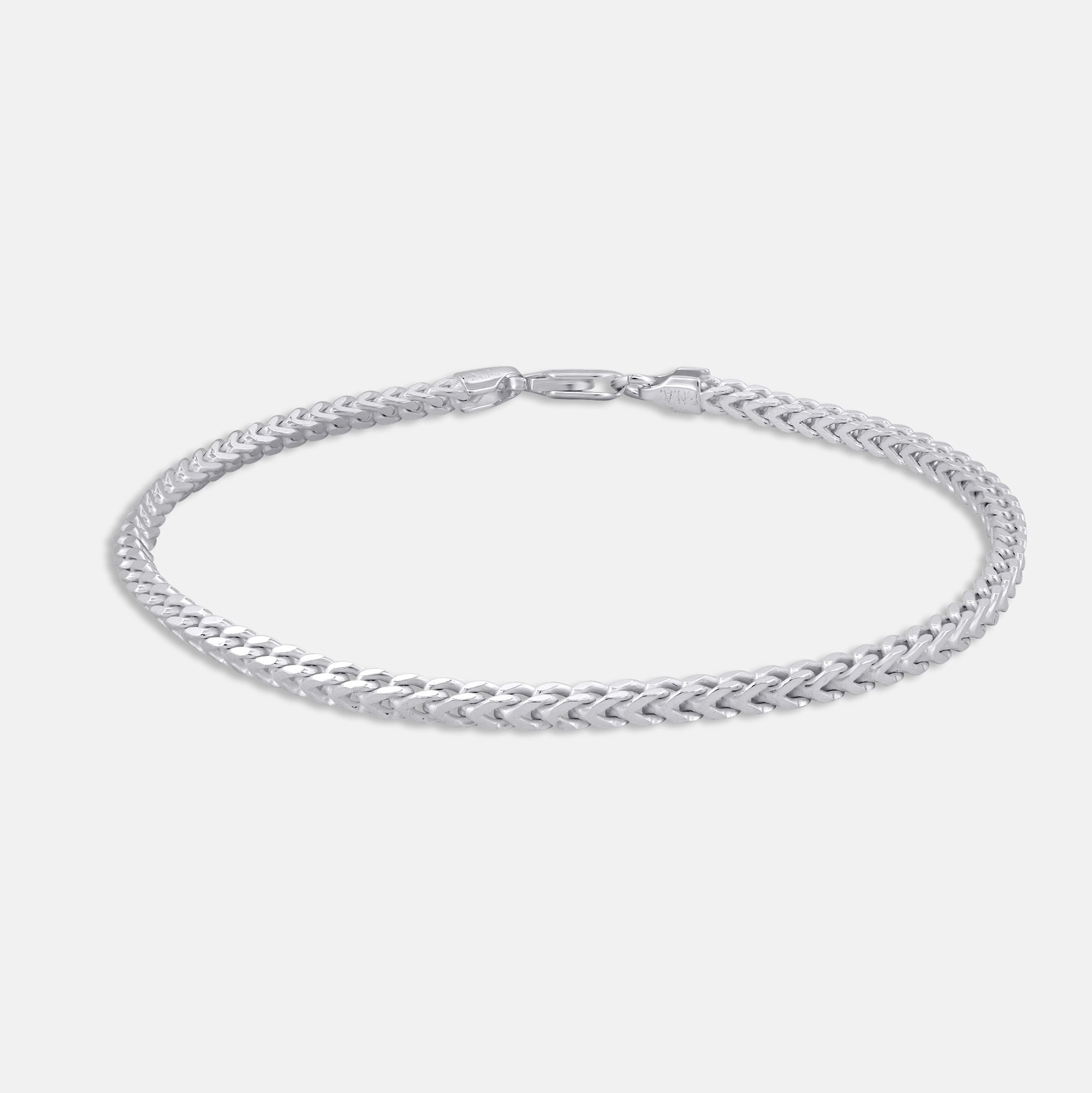 front view of 925 silver franco chain bracelet