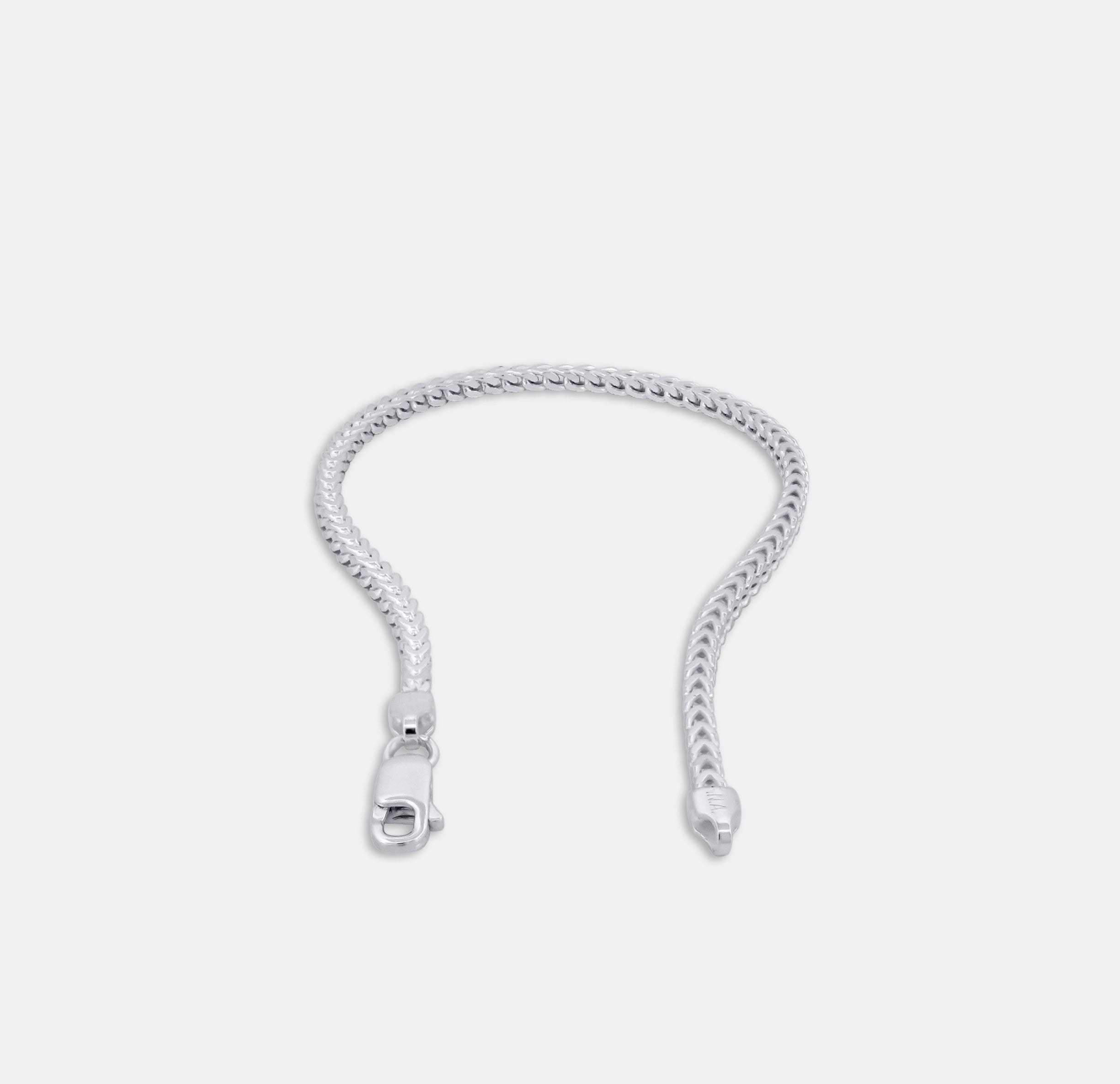 top view of 925 silver franco chain bracelet