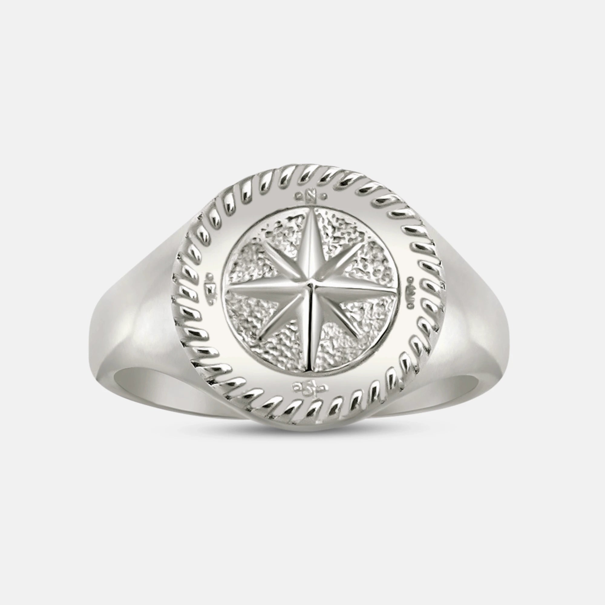 front face of sterling silver compass ring