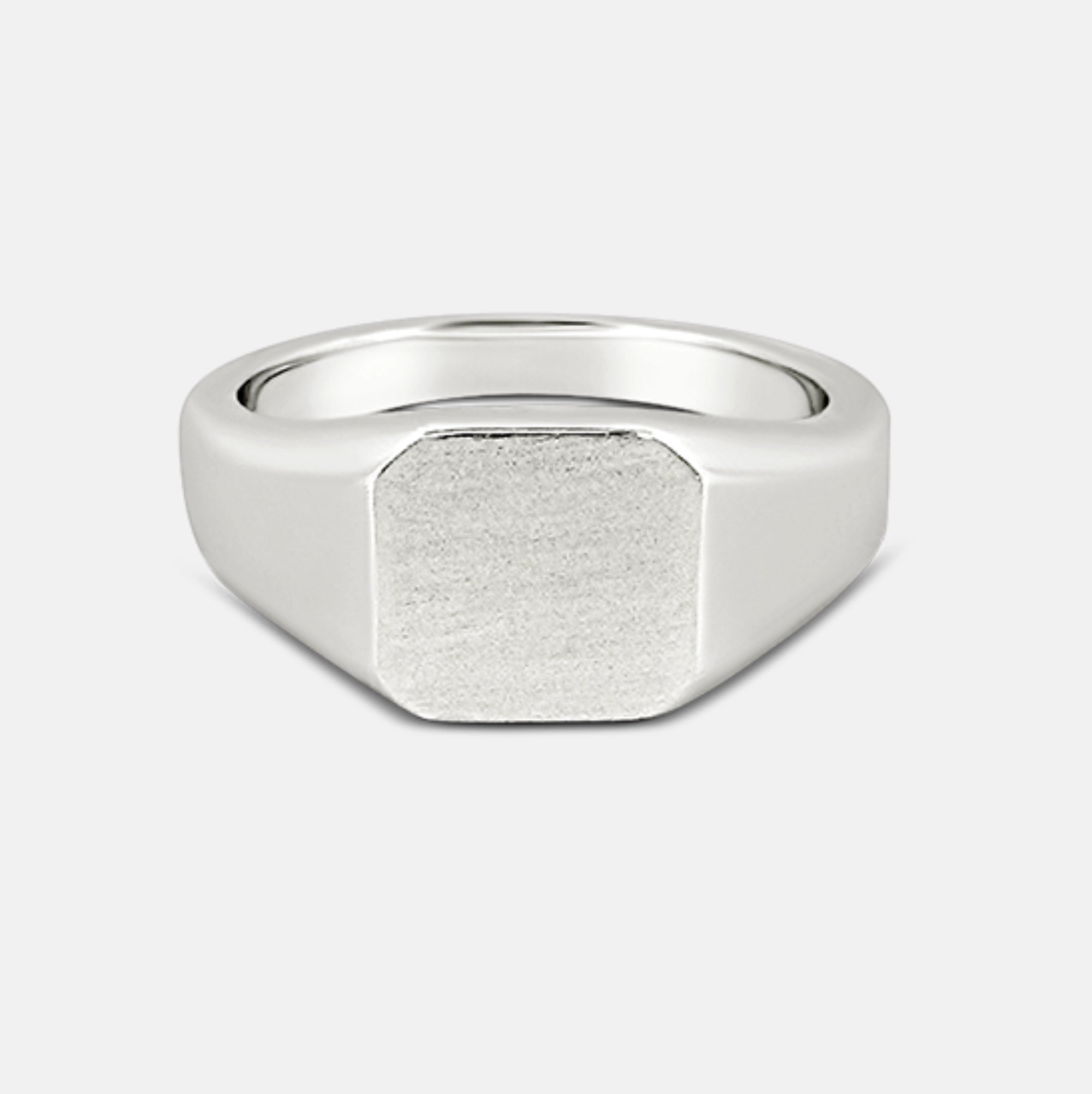 front view of 925 silver square signet ring with rhodium plating