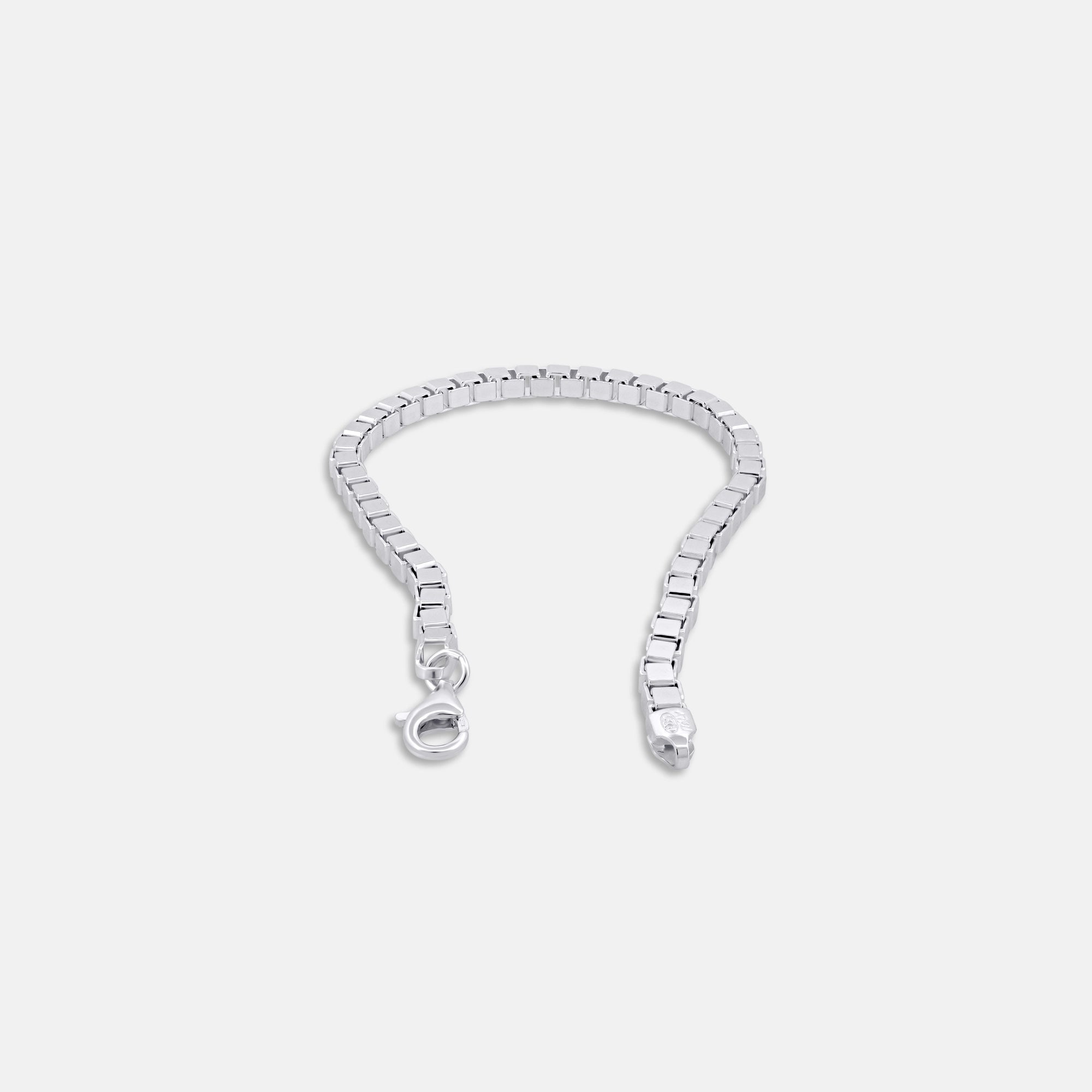 top angle of 925 silver box link chain bracelet