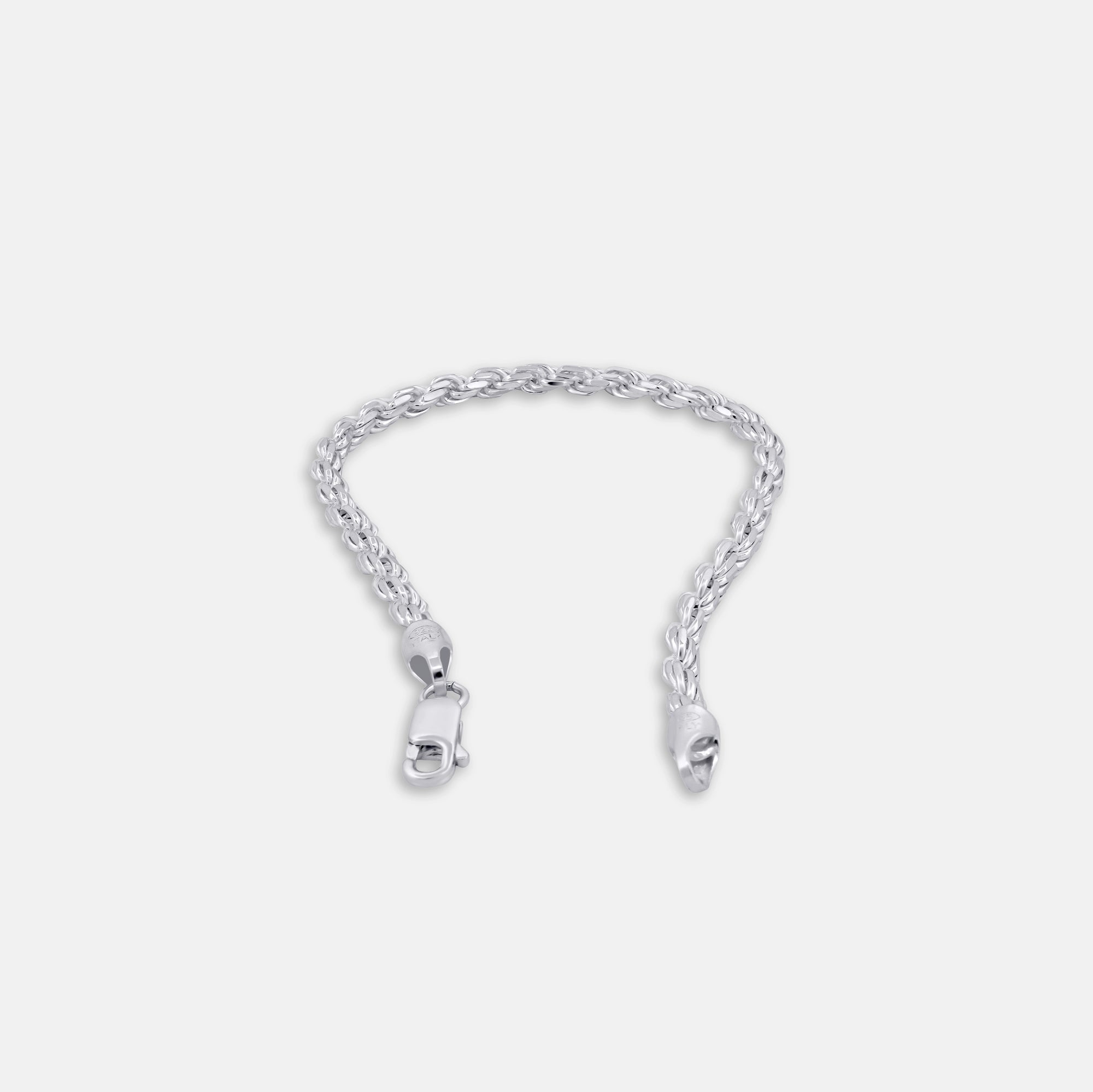 top view of 925 silver diamond cut rope chain bracelet