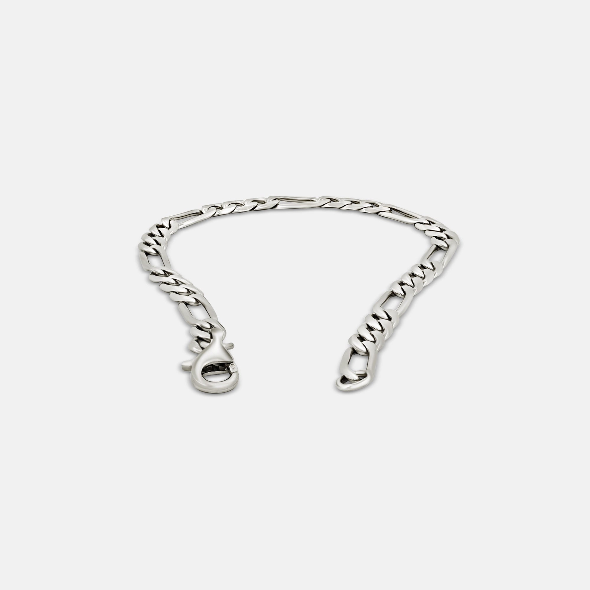 top view of 925 silver figaro chain bracelet